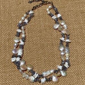Necklace Pearl Freshwater Authentic double stranded, grey stone necklace adjust